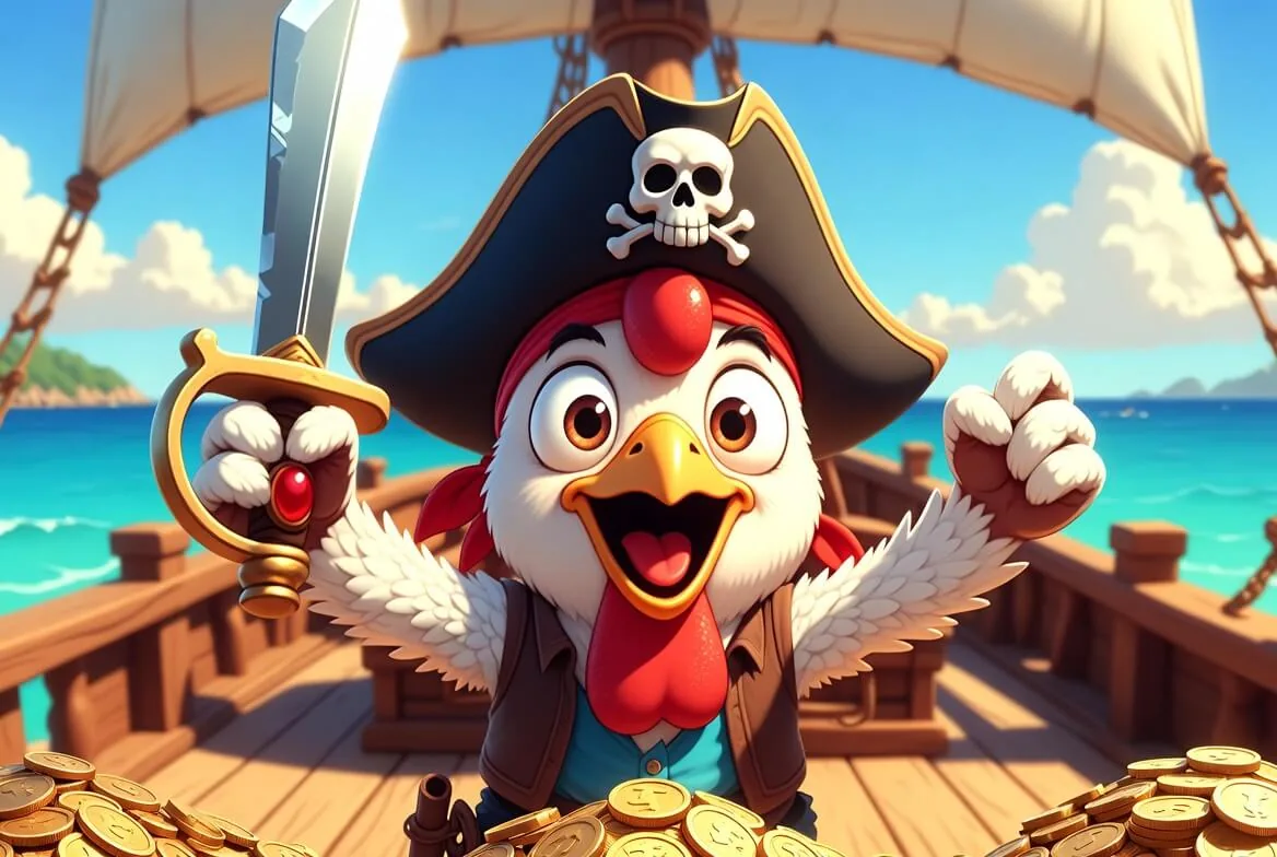 Chicken Pirate slot gameplay with the pirate crash path and multiplier ladder